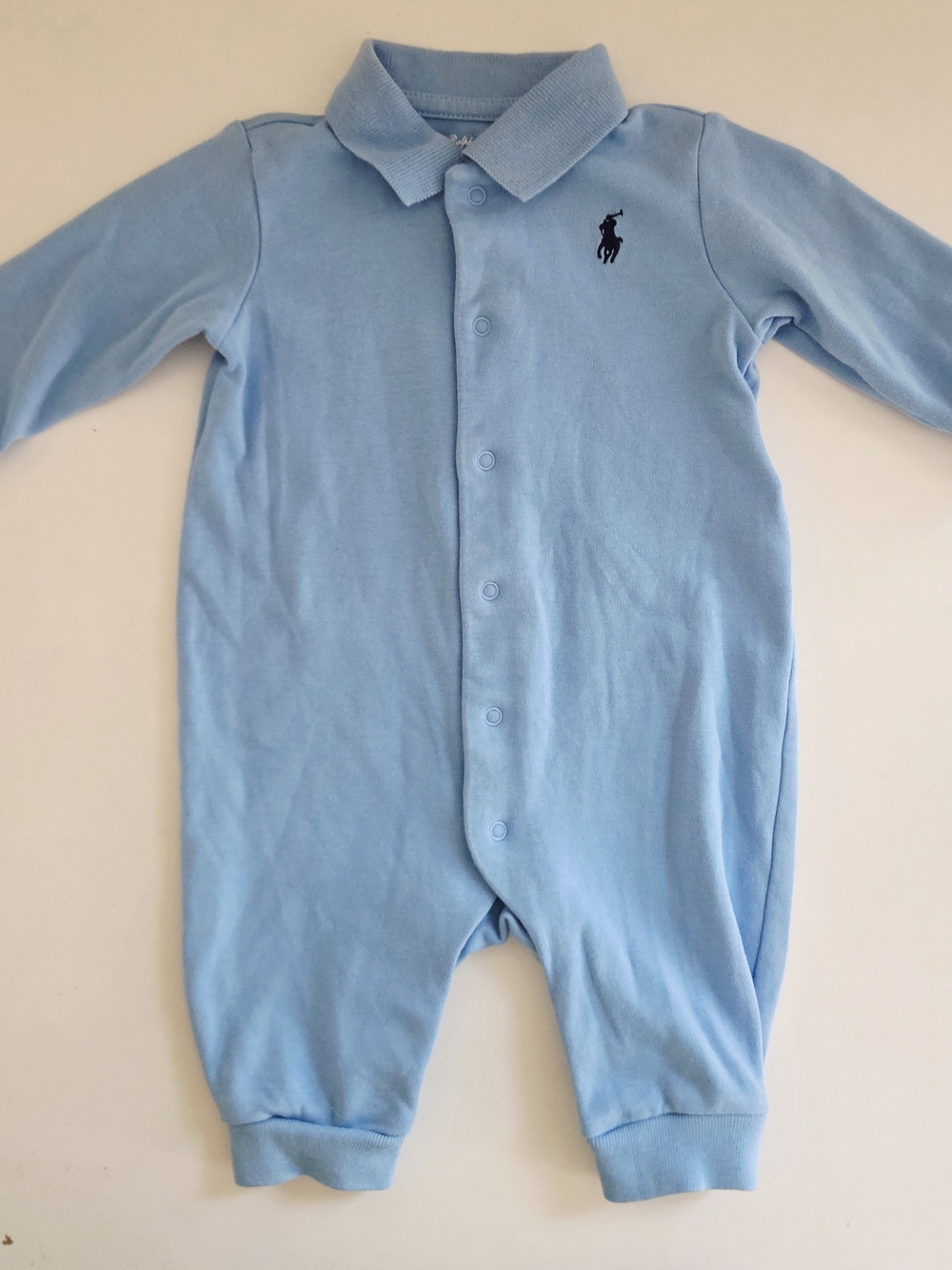 Ralph Lauren Light Blue Polo Collar Baby One-Piece